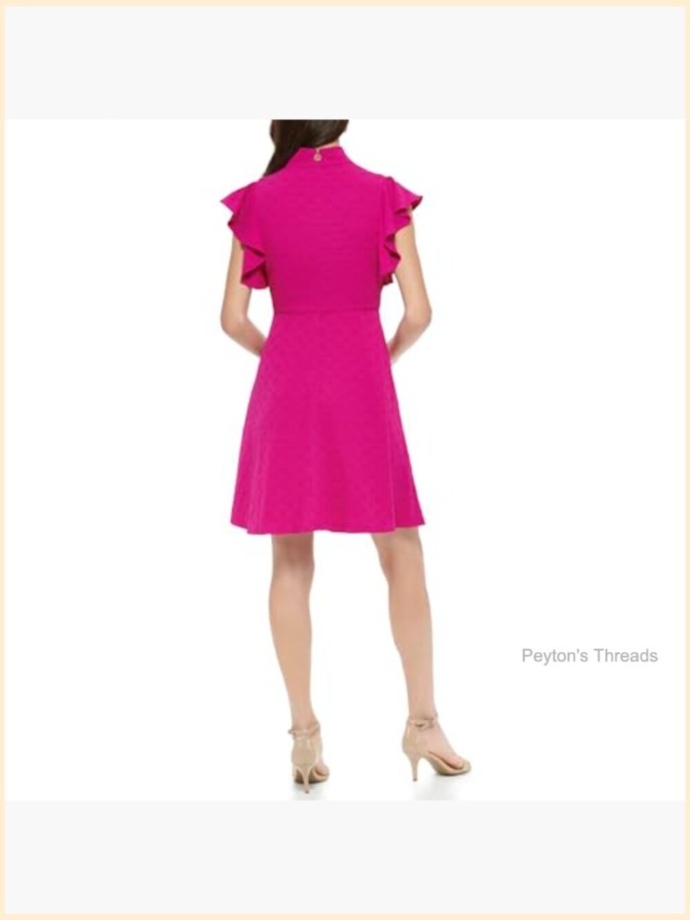 Fit and Flare Woven Flutter Sleeve Mock Neck Dress - Picture 3 of 4